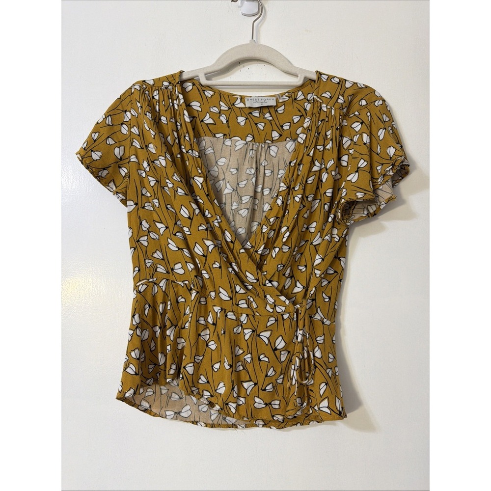 Dress Forum Mustard Wrap Shirt  Cruise Travel Party Blouse Sz M‎ Resort wear